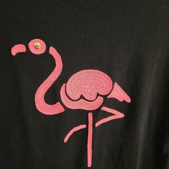 J.Crew Teddie Sweater Navy Hot Pink Embroidered Flamingo Size XS - Picture 4 of 6